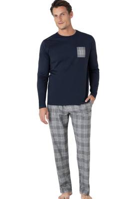 Pierre Cardin - Erkek Ekoseli Penye Pijama Takım, %100 Pamuk, Uzunkol Düz Paçalı (1)