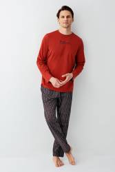 Erkek Kiremit %100 Pamuklu Pijama Takım - Thumbnail