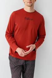 Erkek Kiremit %100 Pamuklu Pijama Takım - Thumbnail