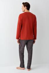 Erkek Kiremit %100 Pamuklu Pijama Takım - Thumbnail