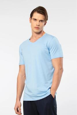 Erkek Kısakol V Yaka T-shirt, %50 Pamuk %50 Modal - 2