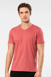 Erkek Kısakol V Yaka T-shirt, %50 Pamuk %50 Modal Mercan
