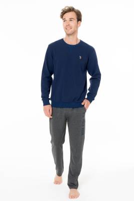 U.S. Polo Assn. - Erkek Kışlık 2 İplik Kışlık Ev Giyim Pijama Takım, üst uzunkol bisiklet yaka kol manşetli, alt cepli ve düz paça