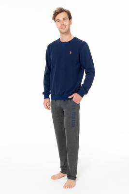 U.S. Polo Assn. - Erkek Kışlık 2 İplik Kışlık Ev Giyim Pijama Takım, üst uzunkol bisiklet yaka kol manşetli, alt cepli ve düz paça (1)