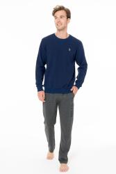 Erkek Kışlık 2 İplik Kışlık Ev Giyim Pijama Takım, üst uzunkol bisiklet yaka kol manşetli, alt cepli ve düz paça