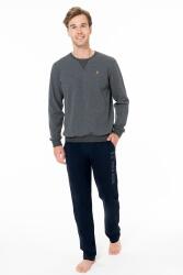 Erkek Kışlık 2 İplik Kışlık Ev Giyim Pijama Takım, üst uzunkol bisiklet yaka kol manşetli, alt cepli ve düz paça - 4