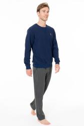 Erkek Kışlık 2 İplik Kışlık Ev Giyim Pijama Takım, üst uzunkol bisiklet yaka kol manşetli, alt cepli ve düz paça - 3