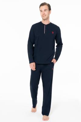 U.S. Polo Assn. - Erkek Lacivert %100 Pamuk Penye Mevsimlik Ev Giyim Alt Üst Takım