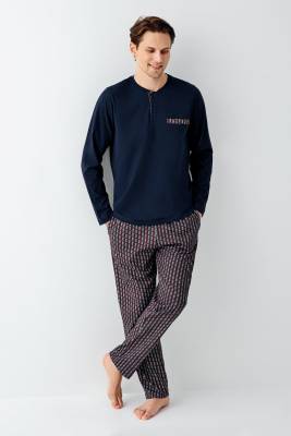 Arnetta - Erkek Lacivert %100 Pamuklu Pijama Takım