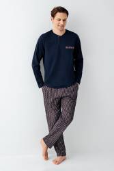 Erkek Lacivert %100 Pamuklu Pijama Takım