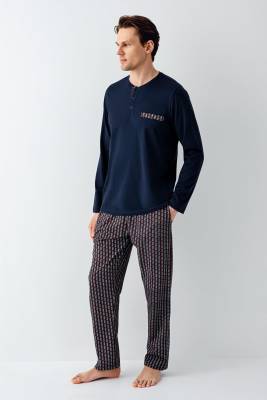 Arnetta - Erkek Lacivert %100 Pamuklu Pijama Takım (1)