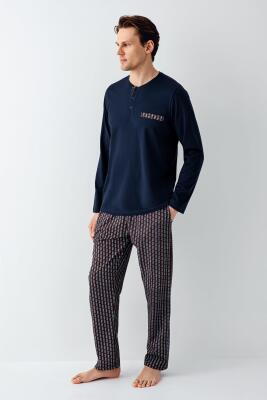 Erkek Lacivert %100 Pamuklu Pijama Takım - 2