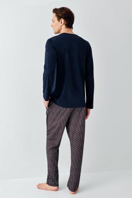 Erkek Lacivert %100 Pamuklu Pijama Takım - 4