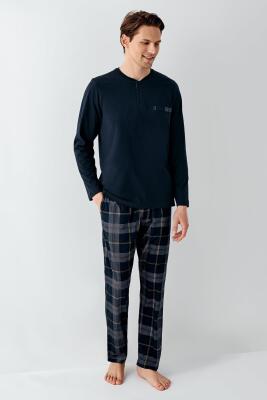 Erkek Lacivert %100 Pamuklu Pijama Takım - 2