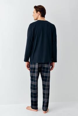 Erkek Lacivert %100 Pamuklu Pijama Takım - 4