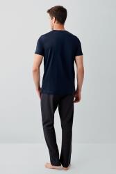 Erkek Lacivert 3’lü Kutulu Pijama Takımı %100 Pamuk – Kısa Kollu Düğmeli Üst & Uzun Cepli Alt ve Cepli Şort Set - 6