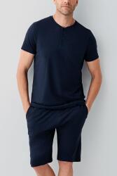Erkek Lacivert 3’lü Kutulu Pijama Takımı %100 Pamuk – Kısa Kollu Düğmeli Üst & Uzun Cepli Alt ve Cepli Şort Set - 7