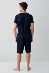 Erkek Lacivert 3’lü Kutulu Pijama Takımı %100 Pamuk – Kısa Kollu Düğmeli Üst & Uzun Cepli Alt ve Cepli Şort Set - 5