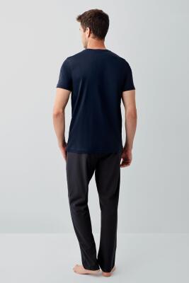 Erkek Lacivert 3’lü Kutulu Pijama Takımı %100 Pamuk – Kısa Kollu Düğmeli Üst & Uzun Cepli Alt ve Cepli Şort Set - 6