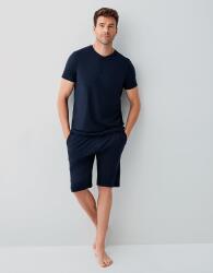 Erkek Lacivert 3’lü Kutulu Pijama Takımı %100 Pamuk – Kısa Kollu Düğmeli Üst & Uzun Cepli Alt ve Cepli Şort Set (1)