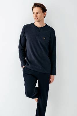 Arnetta - Erkek Lacivert Selanik Dokuma Kışlık Pijama Takım (1)