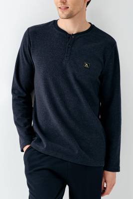 Erkek Lacivert Selanik Dokuma Kışlık Pijama Takım - 3