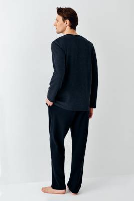 Erkek Lacivert Selanik Dokuma Kışlık Pijama Takım - 4