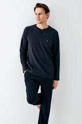 Erkek Lacivert Selanik Dokuma Kışlık Pijama Takım - 2