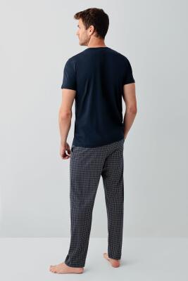 Erkek Lacivert Yazlık %100 Pamuk Pijama Takımı – Cepli,Büyük Bedenli, Nefes Alan, Rahat Kesim, Günlük Konfor - 3