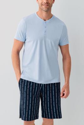 Erkek Mavi %100 Pamuk Alt Üst Takım – T-Shirt & Şort Takım | Ev Giyim ve Dış Giyime Uygun - 3