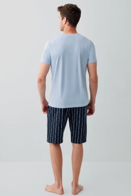 Erkek Mavi %100 Pamuk Alt Üst Takım – T-Shirt & Şort Takım | Ev Giyim ve Dış Giyime Uygun - 4