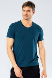Erkek Pamuklu V Yaka Kısakol T-shirt, %95 Pamuk %5 Likra - Thumbnail