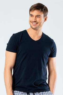 Cacharel - Erkek Pamuklu V Yaka Kısakol T-shirt, %95 Pamuk %5 Likra