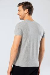 Erkek Pamuklu V Yaka Kısakol T-shirt, %95 Pamuk %5 Likra - Thumbnail