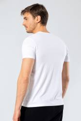 Erkek Pamuklu V Yaka Kısakol T-shirt, %95 Pamuk %5 Likra - Thumbnail