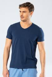 Erkek Pamuklu V Yaka Kısakol T-shirt, %95 Pamuk %5 Likra - Thumbnail