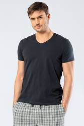Erkek Pamuklu V Yaka Kısakol T-shirt, %95 Pamuk %5 Likra - Thumbnail