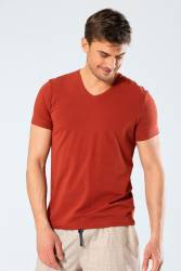 Erkek Pamuklu V Yaka Kısakol T-shirt, %95 Pamuk %5 Likra - Thumbnail