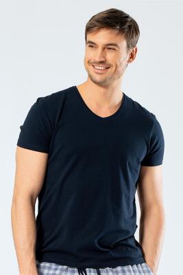 Erkek Pamuklu V Yaka Kısakol T-shirt, %95 Pamuk %5 Likra - 1