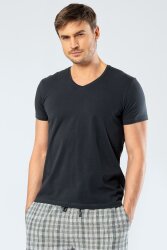 Erkek Pamuklu V Yaka Kısakol T-shirt, %95 Pamuk %5 Likra - 14