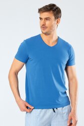 Erkek Pamuklu V Yaka Kısakol T-shirt, %95 Pamuk %5 Likra - 21