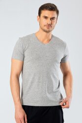 Erkek Pamuklu V Yaka Kısakol T-shirt, %95 Pamuk %5 Likra - 4