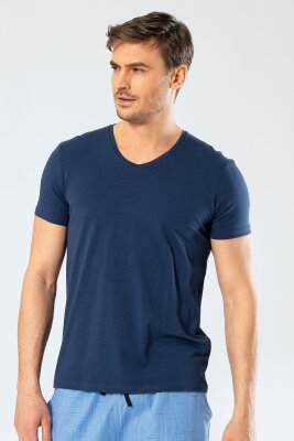 Erkek Pamuklu V Yaka Kısakol T-shirt, %95 Pamuk %5 Likra - 10