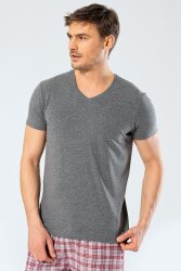 Erkek Pamuklu V Yaka Kısakol T-shirt, %95 Pamuk %5 Likra - 12