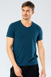 Erkek Pamuklu V Yaka Kısakol T-shirt, %95 Pamuk %5 Likra - 16