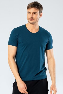 Erkek Pamuklu V Yaka Kısakol T-shirt, %95 Pamuk %5 Likra - 16
