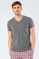 Erkek Pamuklu V Yaka Kısakol T-shirt, %95 Pamuk %5 Likra - 11