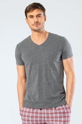 Erkek Pamuklu V Yaka Kısakol T-shirt, %95 Pamuk %5 Likra - 11