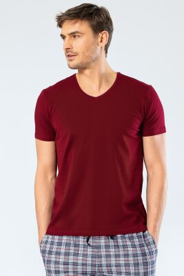 Erkek Pamuklu V Yaka Kısakol T-shirt, %95 Pamuk %5 Likra - 13