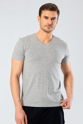 Erkek Pamuklu V Yaka Kısakol T-shirt, %95 Pamuk %5 Likra - 4